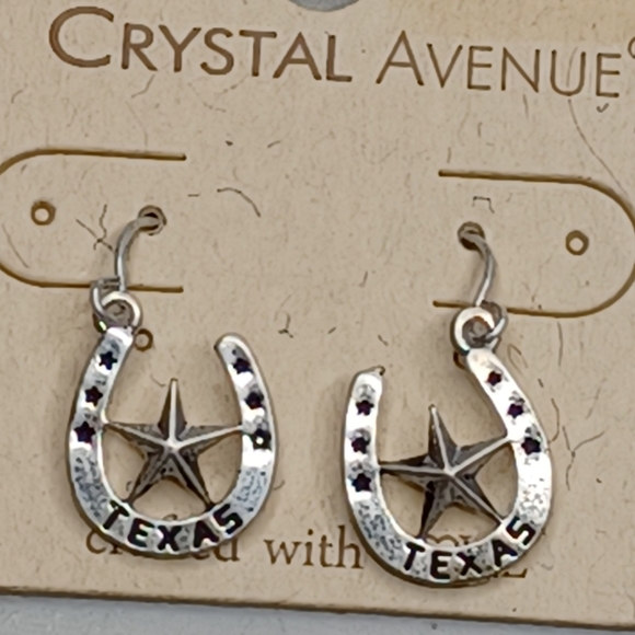 NWT Texas Star Horseshoe Boho Western Silvertone Earrings - Picture 2 of 5